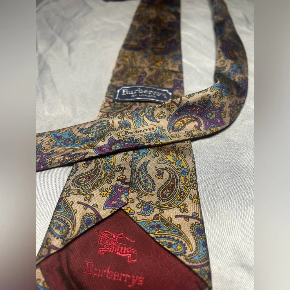 Men’s Burberry London Vintage Brown Purple Blue Silk Necktie Designer Tie - Picture 2 of 4